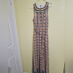 Jessica Simpson Coral and Cream Beaded-Neck Maxi Dress